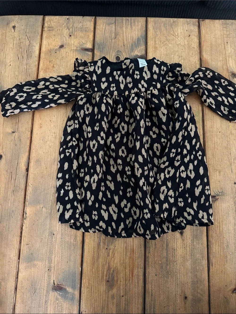 Carter's Black and Beige Leopard-Print Long Sleeve Kids Dress